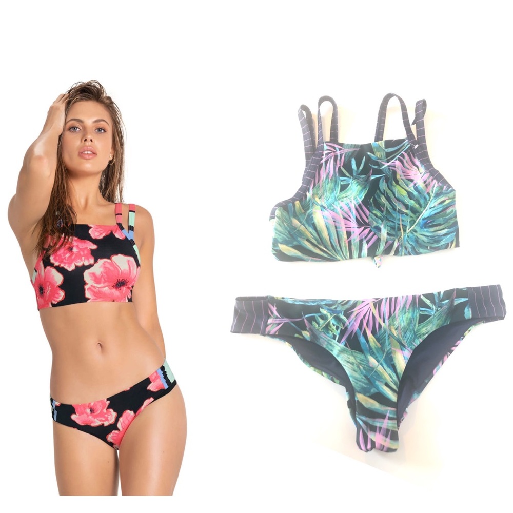 LEONISA Floral Green Blue 2 Piece bikini Swimsuit